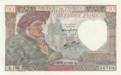 France 50 Francs - Jacques Coeur - 20-11-1941- Serial G.136