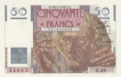 France 50 Francs - Le Verrier - 20-03-1947 - Serial U.49