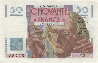 France 50 Francs - Le Verrier - 28-03-1946 - Serial F.3