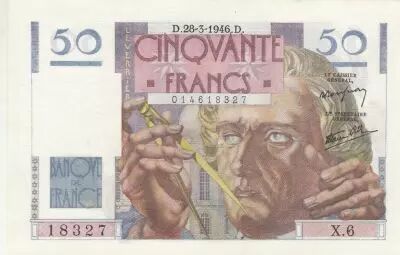 France 50 Francs - Le Verrier - 28-03-1946 - Serial X.6