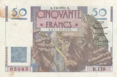 France 50 Francs - Le Verrier 07-06-1951 - Serial R.178