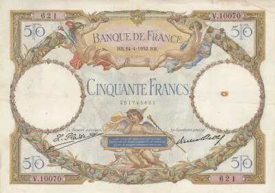 France 50 Francs - Luc Olivier Merson - 14-04-1932 - Serial V.10070