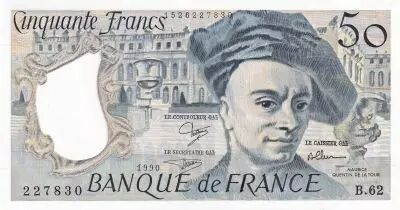 France 50 Francs - Quentin de la Tour - 1990 - Serial B.62 - P.152