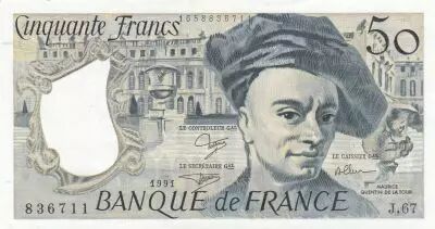 France 50 Francs - Quentin de la Tour - 1991 - Serial J.67