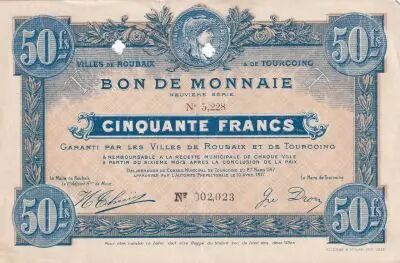 France 50 Francs - Ville -  Roubaix-Tourcoing - 9�me S�rie - 27-03-1917