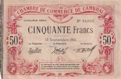 France 50 Francs- City - Cambrai  - 15-09-1914 - 5�me S�rie