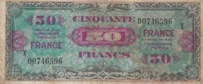 France 50 Francs Allied Military Currency - 1945 Serial X