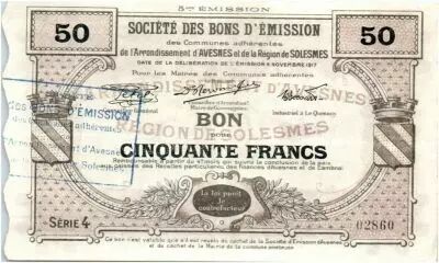France 50 Francs Avesnes Et Solesmes Beauvois-en-Cambr�sis