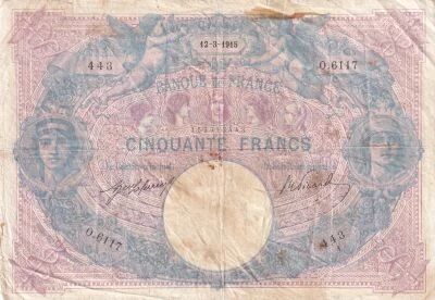 France 50 Francs Bleu et Rose - 12-03-1915 - S�rie O.6117