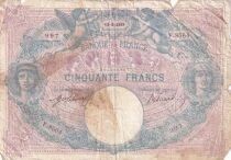 France 50 Francs Blue and Pink - August 12, 1919 - Series F.8564