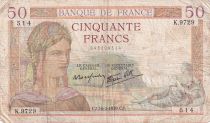 France 50 Francs Ceres -  16-02-1939 - Serial K.9729 - P.81