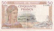 France 50 Francs Ceres - 07-12-1939 - Serial C.11566