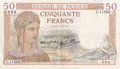 France 50 Francs C�r�s - 07-12-1939 - S�rie C.11566