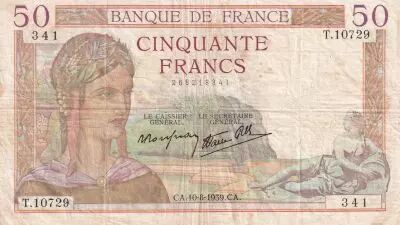 France 50 Francs Ceres - 10-08-1939 - Serial T.10729