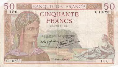 France 50 Francs C�r�s - 10-08-1939 - S�rie G.10723