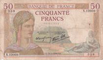France 50 Francs Ceres - 11-01-1940 - Serial X.12009 - P.81