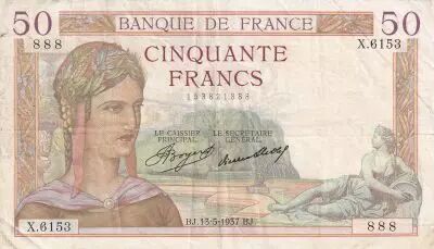 France 50 Francs Ceres - 13-05-1937 - Serial X.6153