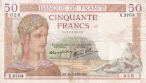 France 50 Francs Ceres - 16-02-1939 - Serial X.9704