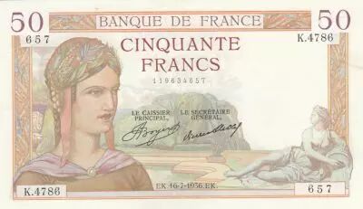 France 50 Francs Ceres - 16-07-1936 - Serial K.4786 - VF to XF