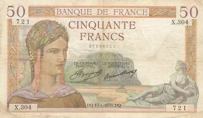 France 50 Francs C�r�s - 17-01-1935 S�rie X.304