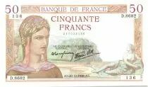 France 50 Francs Ceres - 20-10-1938 Serial D.8682-136