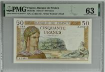 France 50 Francs Ceres - 25-04-1935 - Serial A.1462 - PMG 63