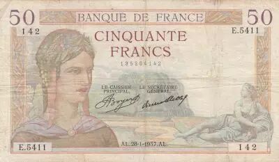 France 50 Francs Ceres - 28-01-1937 - Serial E.5411