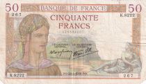 France 50 Francs Ceres - 28-04-1938 - Serial K.8222