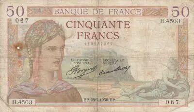 France 50 Francs Ceres - 28-05-1936 - Serial H.4503