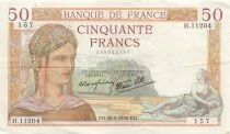 France 50 Francs C&eacute;r&egrave;s - 28-09-1939 - Serial H.11204