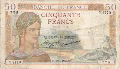 France 50 Francs Ceres - 29-08-1935 - Serial Y.2770 - F