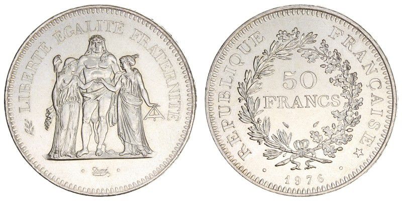 V0870 Rare France 50 Francs Piefort Hercule 1976 PCGS SP67 Silver BU > M Offer 