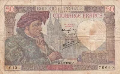 France 50 Francs Jacques Coeur - 05-09-1940 - Serial S.13