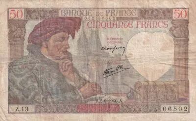 France 50 Francs Jacques Coeur - 05-09-1940 - S�rie Z.13