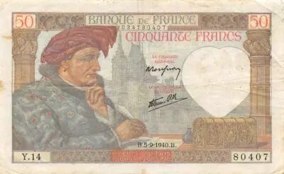 France 50 Francs Jacques Coeur - 05-09-1940 S�rie Y.14 - TTB