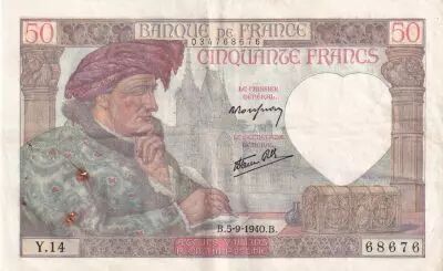 France 50 Francs Jacques Coeur - 05-09-1940 S�rie Y.14 - TTB