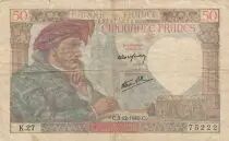 France 50 Francs Jacques Coeur - 05-12-1940 - Serial K.27