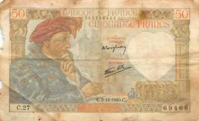France 50 Francs Jacques Coeur - 05-12-1940 Serial C.27 - VG+