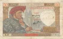 France 50 Francs Jacques Coeur - 05-12-1940 Serial D.27 - F to VF