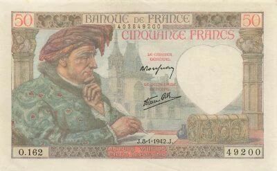 France 50 Francs Jacques Coeur - 08-01-1942 - Serial O.162