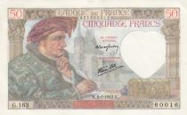 France 50 Francs Jacques Coeur - 08-01-1942 Serial G.163-60016