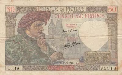 France 50 Francs Jacques Coeur - 11-09-1941 - Serial L.116
