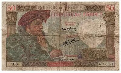 France 50 Francs Jacques Coeur - 13-06-1940 - Serial H.8 - Fay.19.1