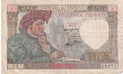France 50 Francs Jacques Coeur - 13-06-1940 - Serial U.7