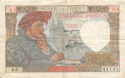 France 50 Francs Jacques Coeur - 13-06-1940 Serial B.8 - VF