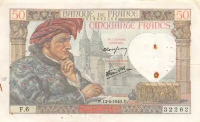 France 50 Francs Jacques Coeur - 13-06-1940 Serial F.6 - VF