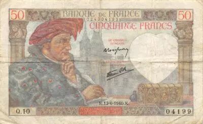 France 50 Francs Jacques Coeur - 13-06-1940 Serial Q.10 - VF