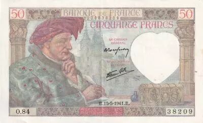 France 50 Francs Jacques Coeur - 15-05-1941 - Serial O.84 - P.93