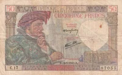 France 50 Francs Jacques Coeur - 26-09-1940 - Serial C.17