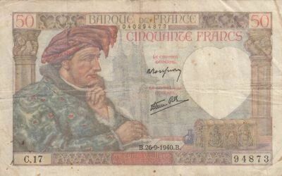 France 50 Francs Jacques Coeur - 26-09-1940 - Serial C.17
